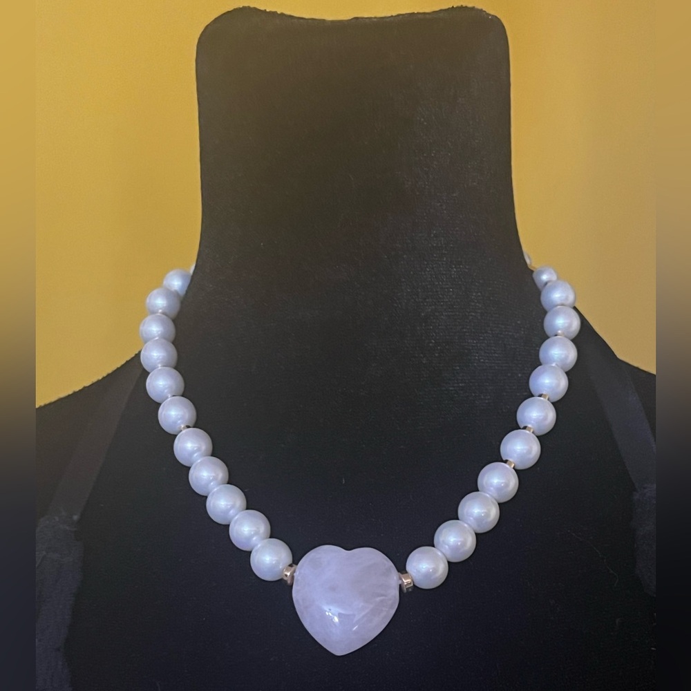 Rose Quartz Heart Pendant Necklace Made in Thailand
